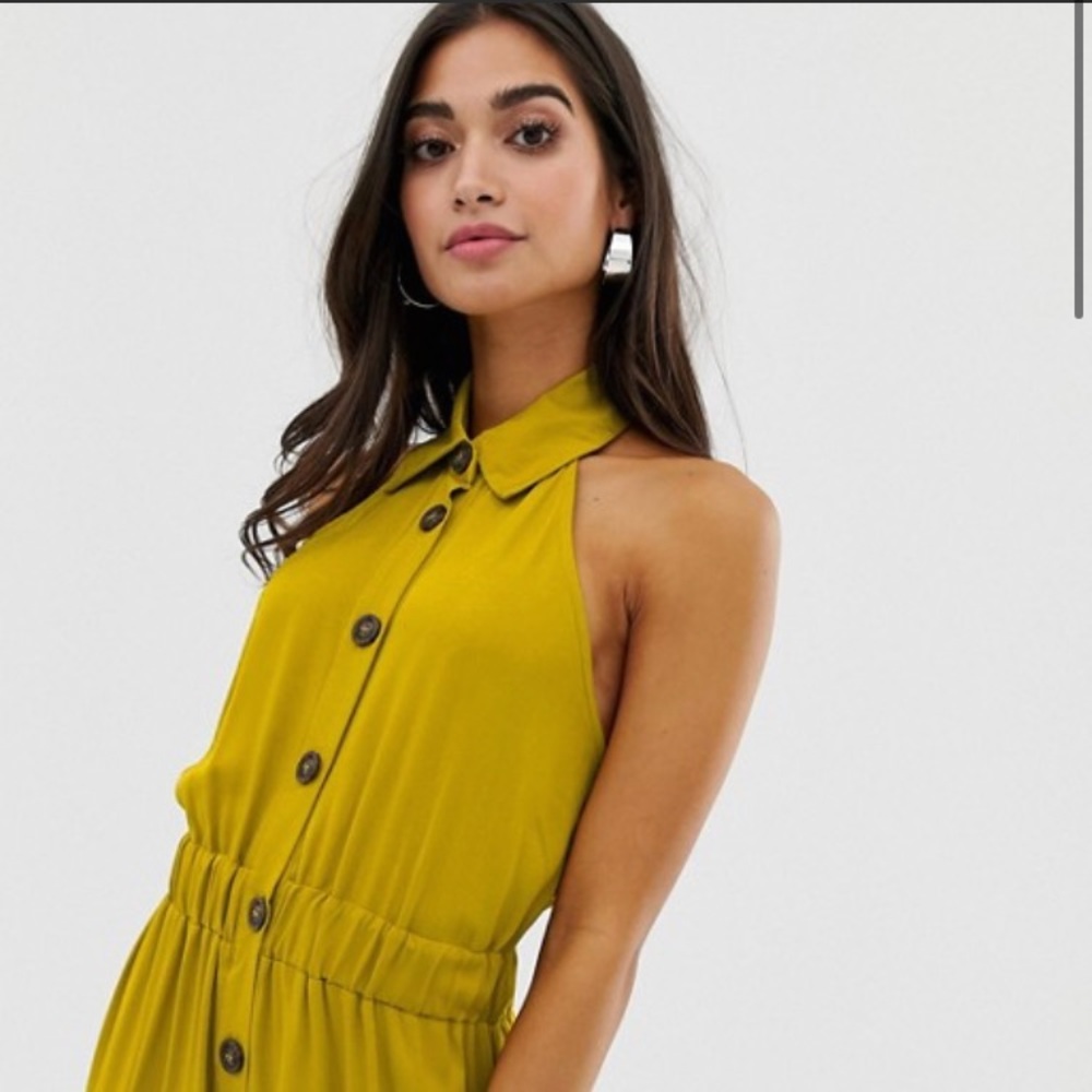 ASOS DESIGN Petite button collar culotte jumpsuit